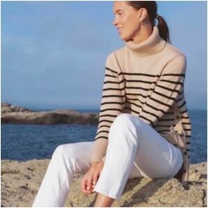 Tuckernuck Beige and Black Striped Turtleneck Sweater